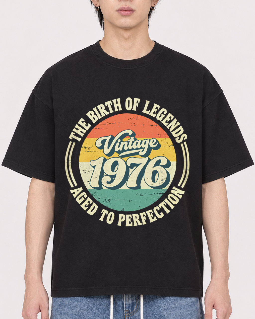 Mockup Boxy Heavyweight Tee Black male close-up 11