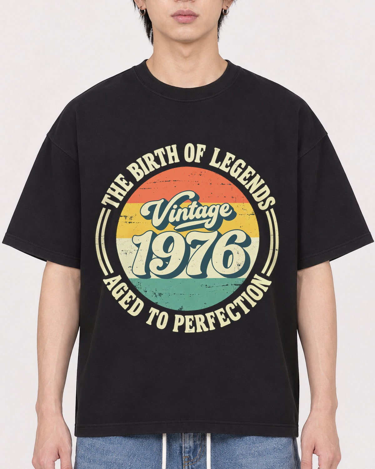 Mockup Boxy Heavyweight Tee Black male close-up 11