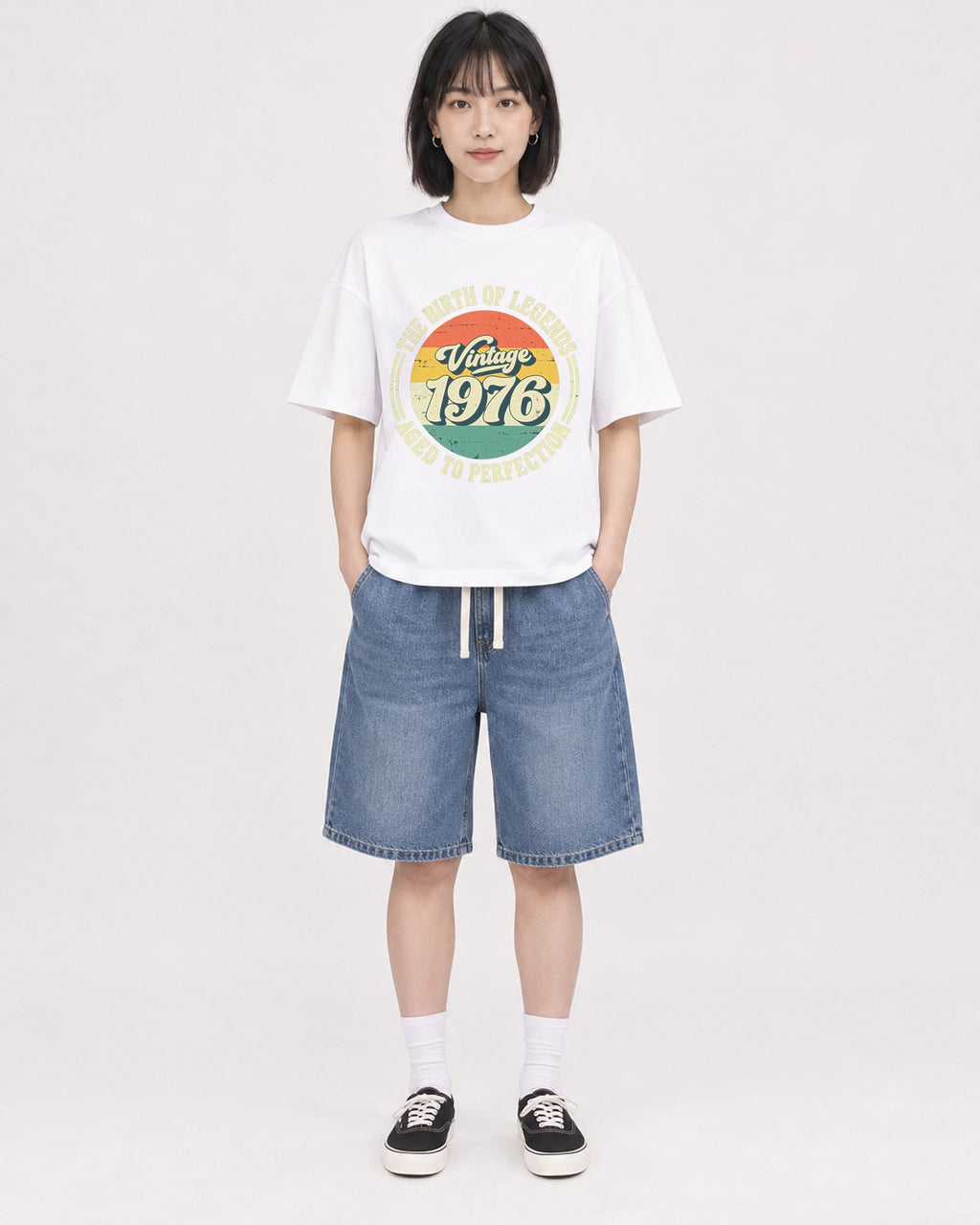 Mockup Boxy Heavyweight Tee White female full-body 11