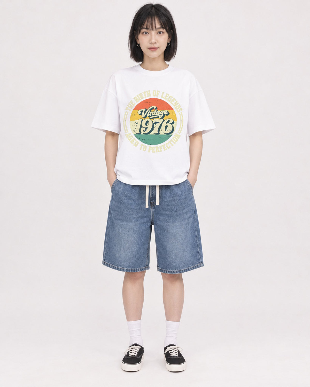 Mockup Boxy Heavyweight Tee White female full-body 11