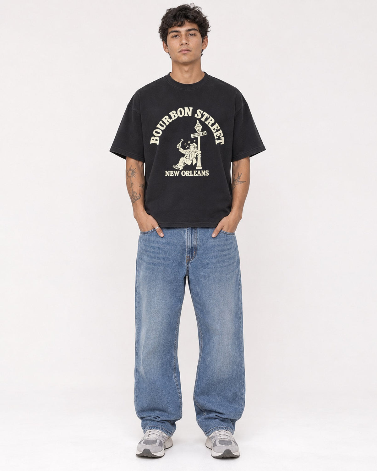 Mockup Boxy Heavyweight Tee Black male full-body 06