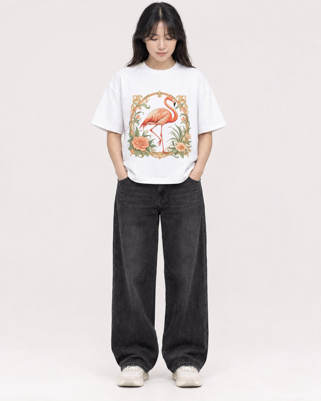Mockup Boxy Heavyweight Tee White female full-body 13