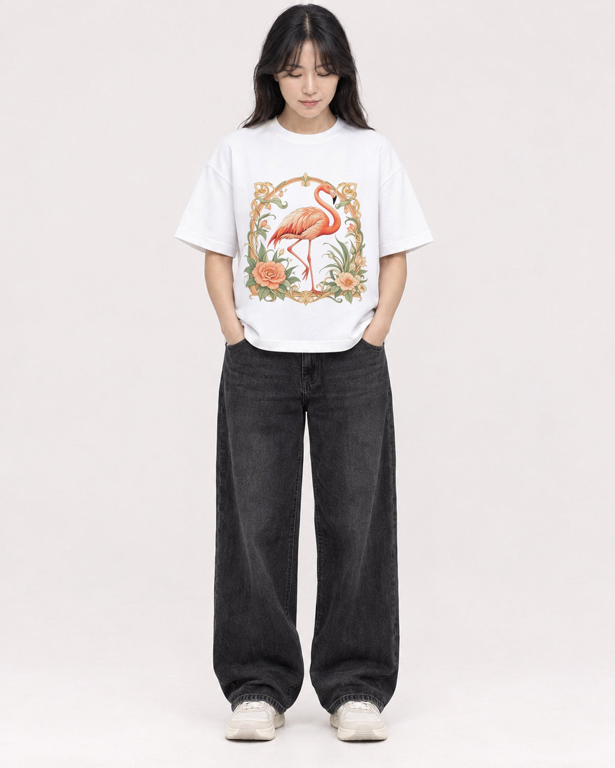 Mockup Boxy Heavyweight Tee White female full-body 13
