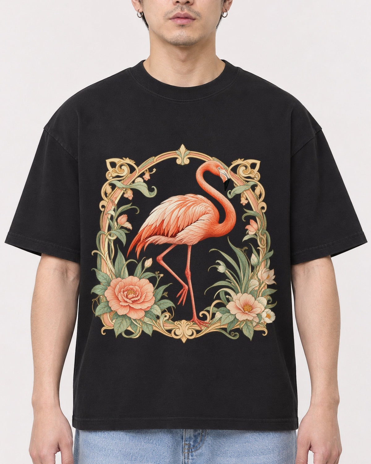 Mockup Boxy Heavyweight Tee Black male close-up 13