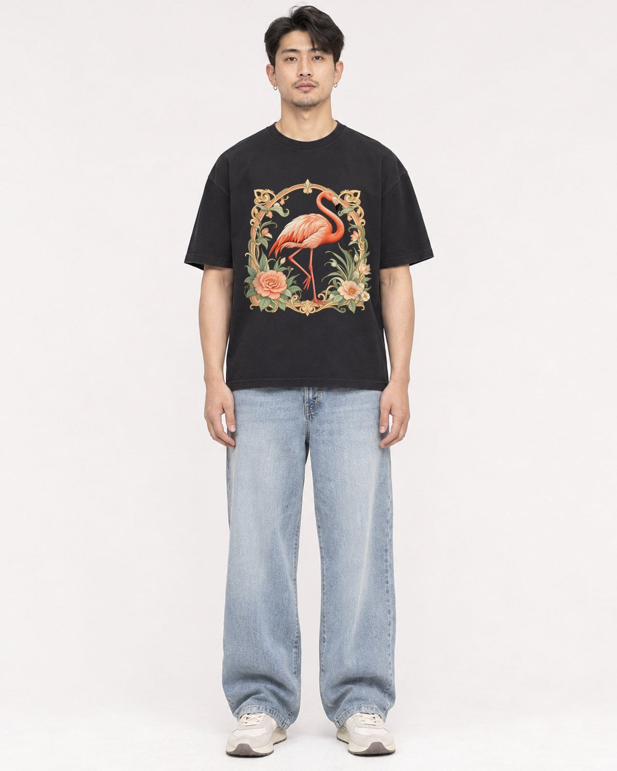 Mockup Boxy Heavyweight Tee Black male full-body 13