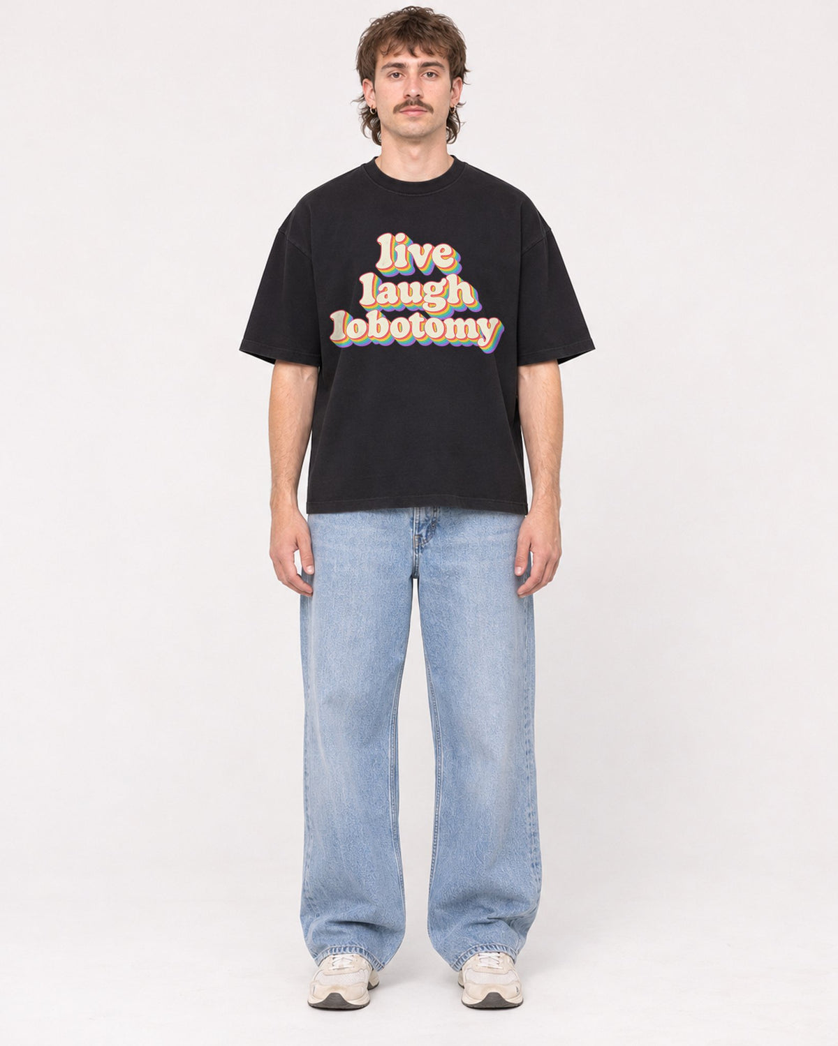 Mockup Boxy Heavyweight Tee Black male full-body 29