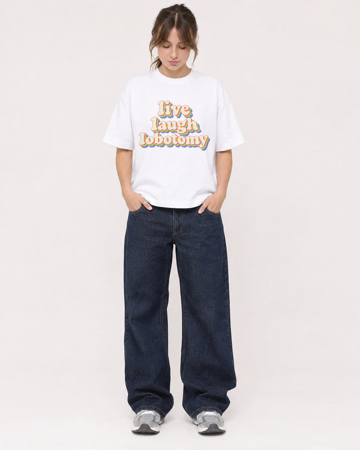 Mockup Boxy Heavyweight Tee White female full-body 29