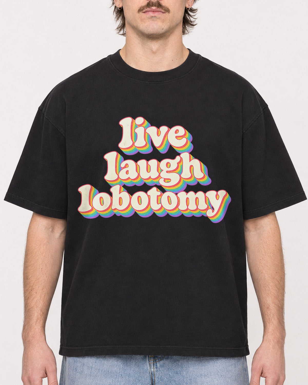 Mockup Boxy Heavyweight Tee Black male close-up 29