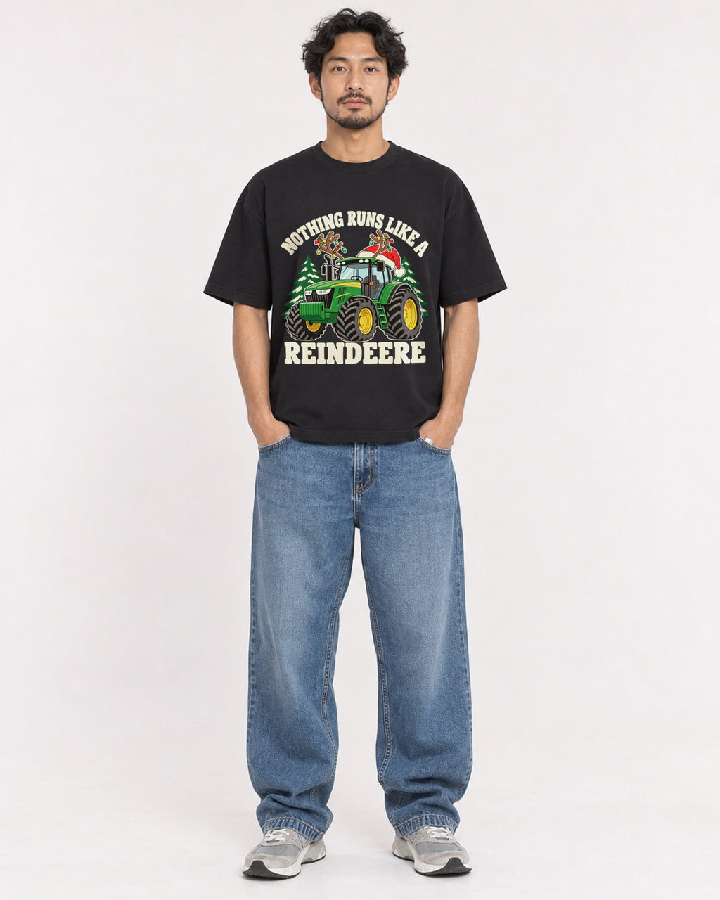 Mockup Boxy Heavyweight Tee Black male full-body 02
