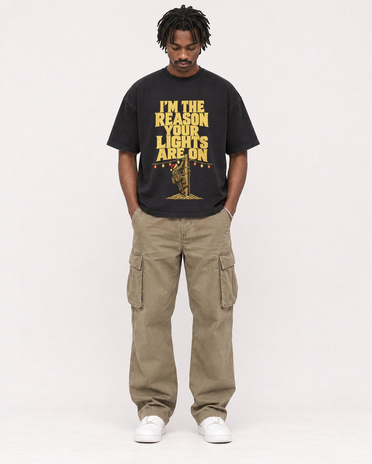 Mockup Boxy Heavyweight Tee Black male full-body 04