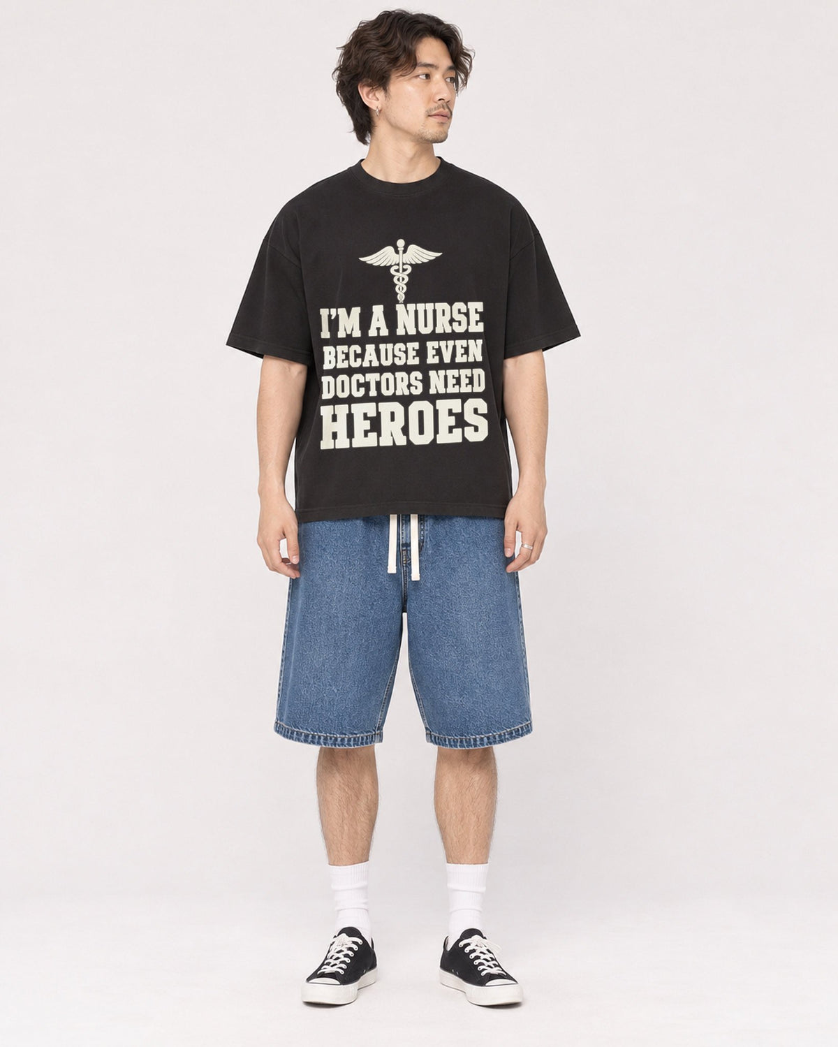 Mockup Boxy Heavyweight Tee Black male full-body 03