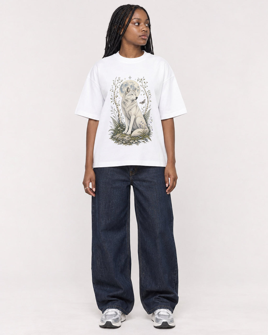 Mockup Boxy Heavyweight Tee White female full-body 04