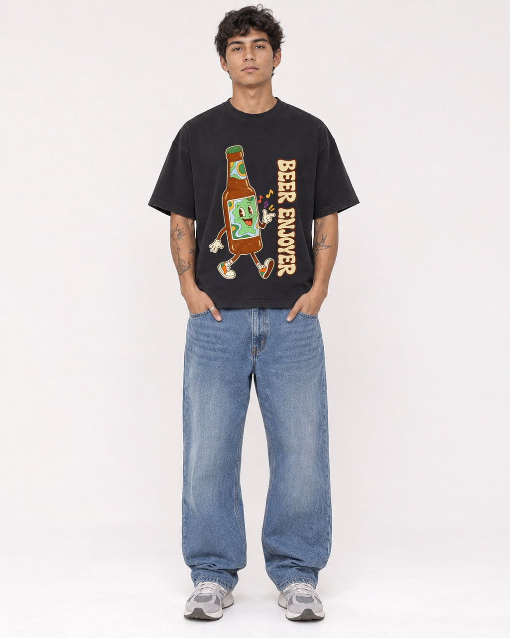 Mockup Boxy Heavyweight Tee Black male full-body 06