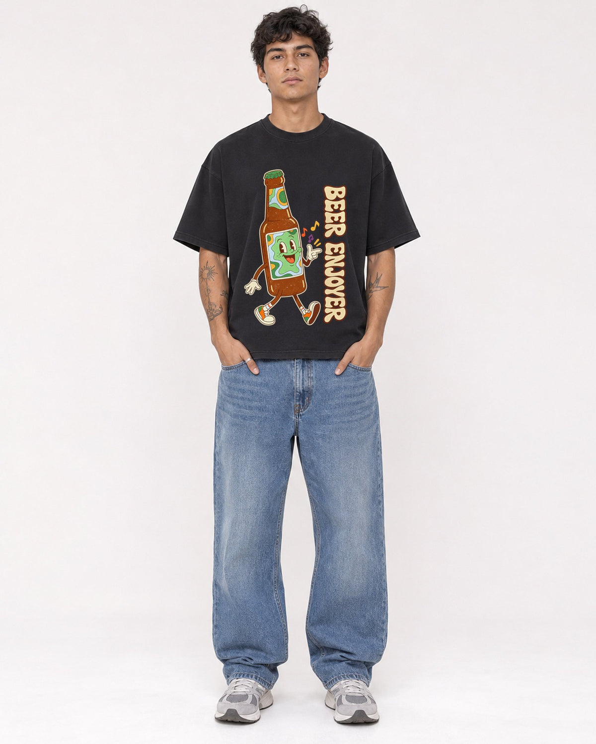 Mockup Boxy Heavyweight Tee Black male full-body 06