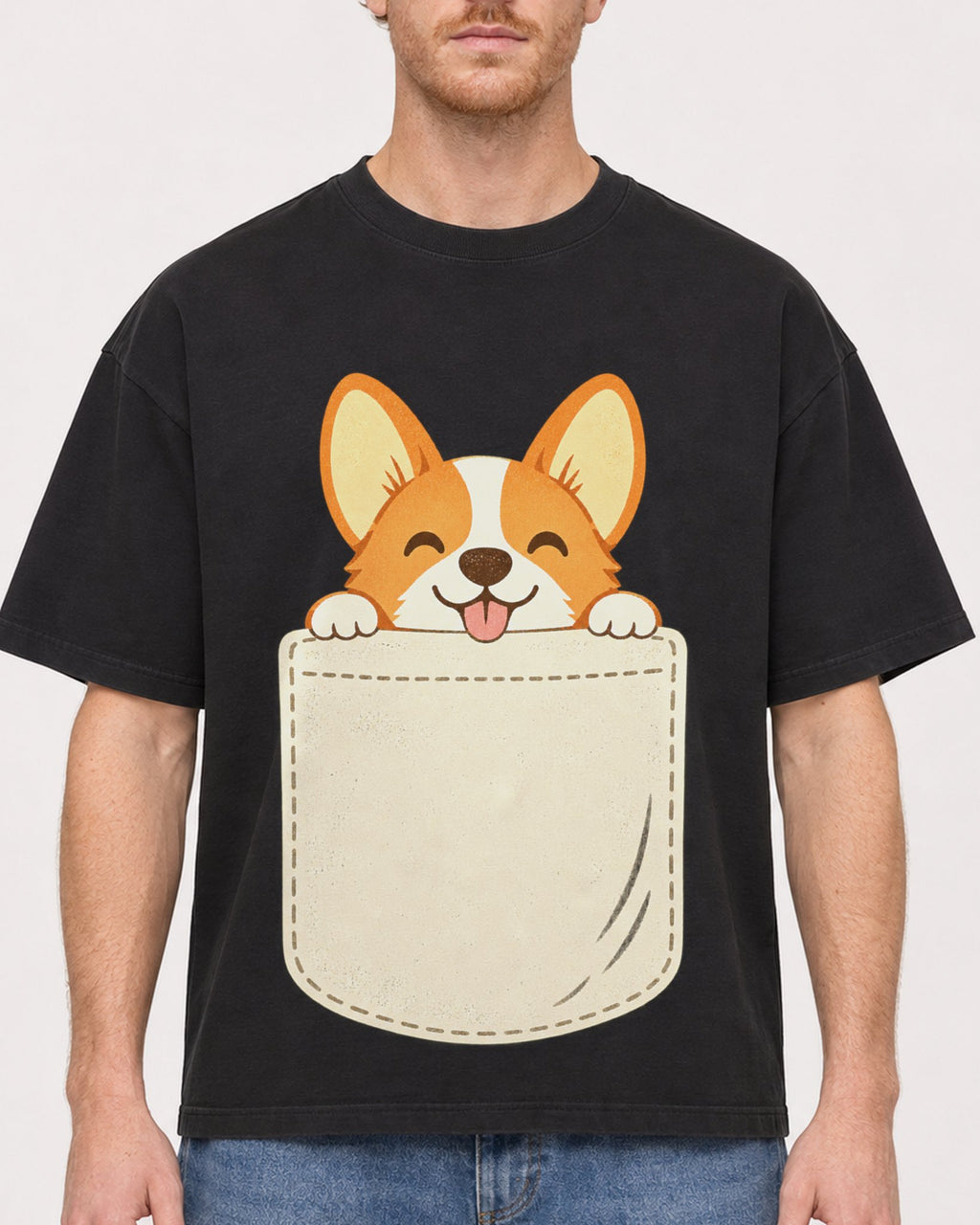 Mockup Boxy Heavyweight Tee Black male close-up 38