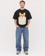 Mockup Boxy Heavyweight Tee Black male full-body 38