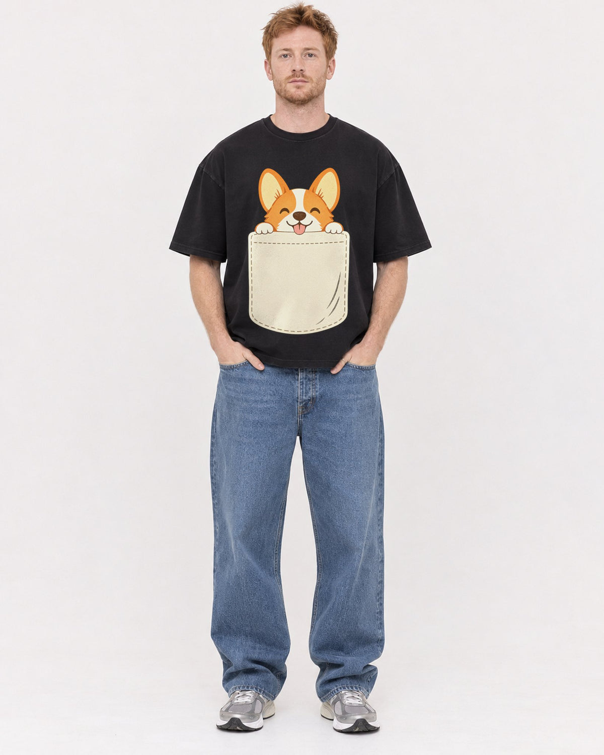 Mockup Boxy Heavyweight Tee Black male full-body 38