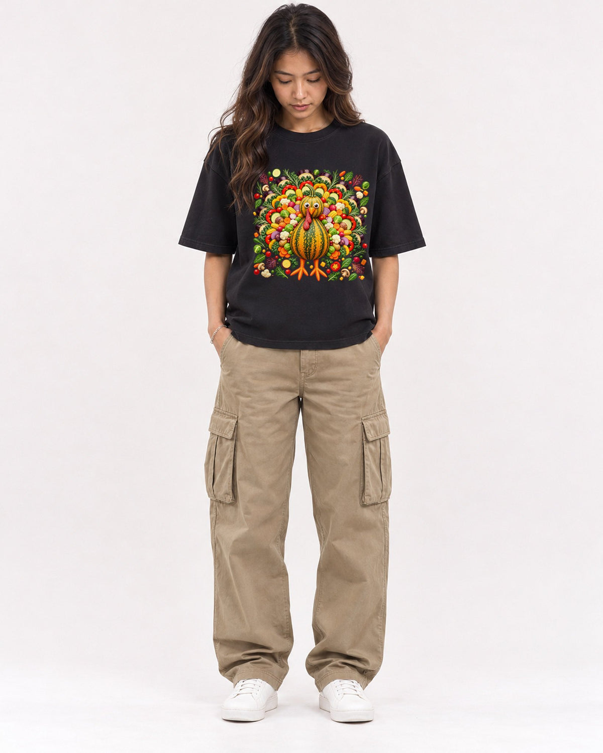 Mockup Boxy Heavyweight Tee Black female full-body 02