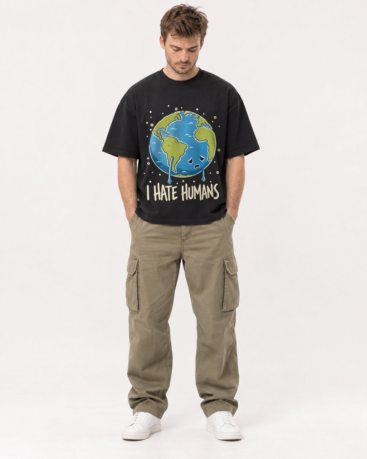 Mockup Boxy Heavyweight Tee Black male full-body 08