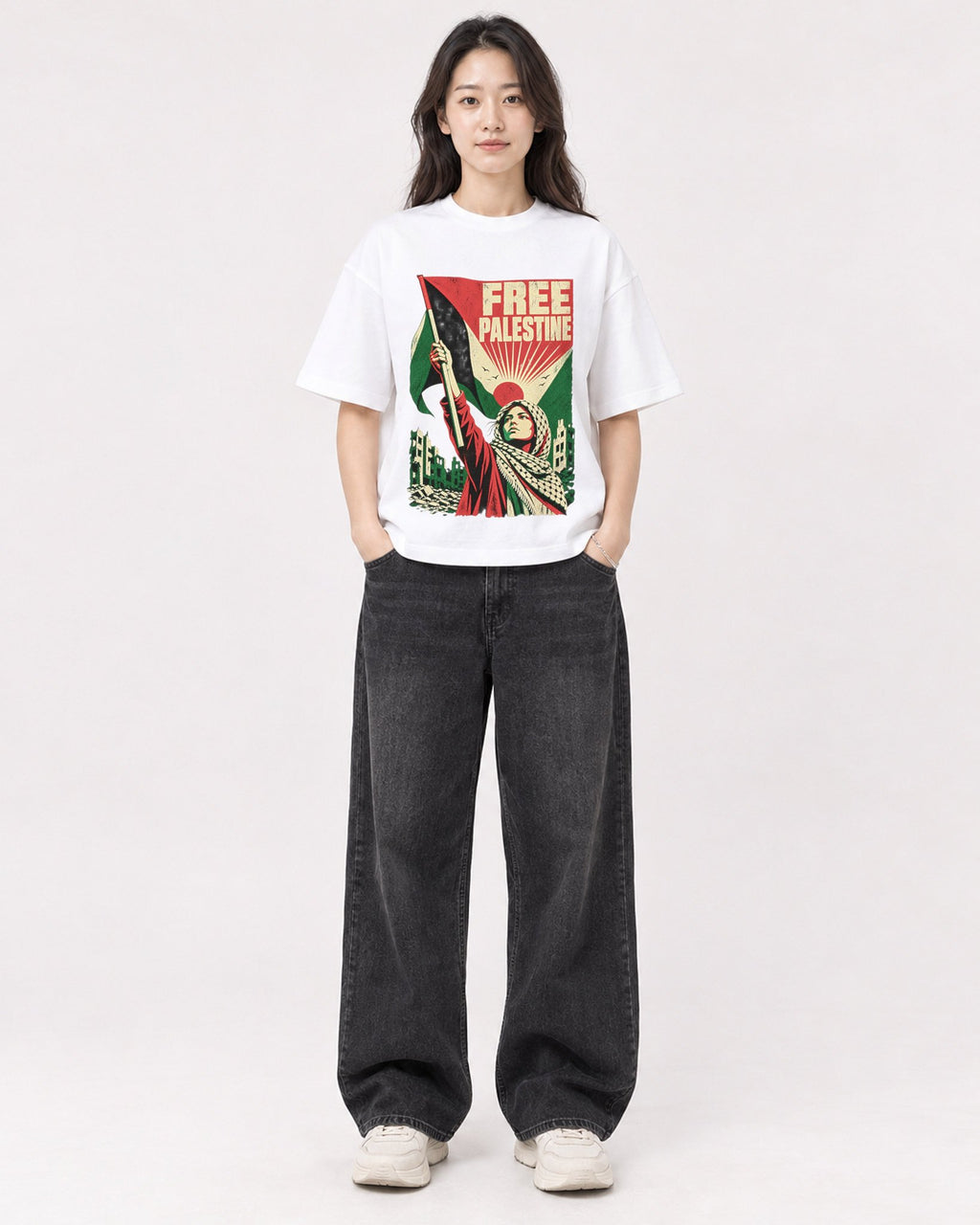 Mockup Boxy Heavyweight Tee White female full-body 03
