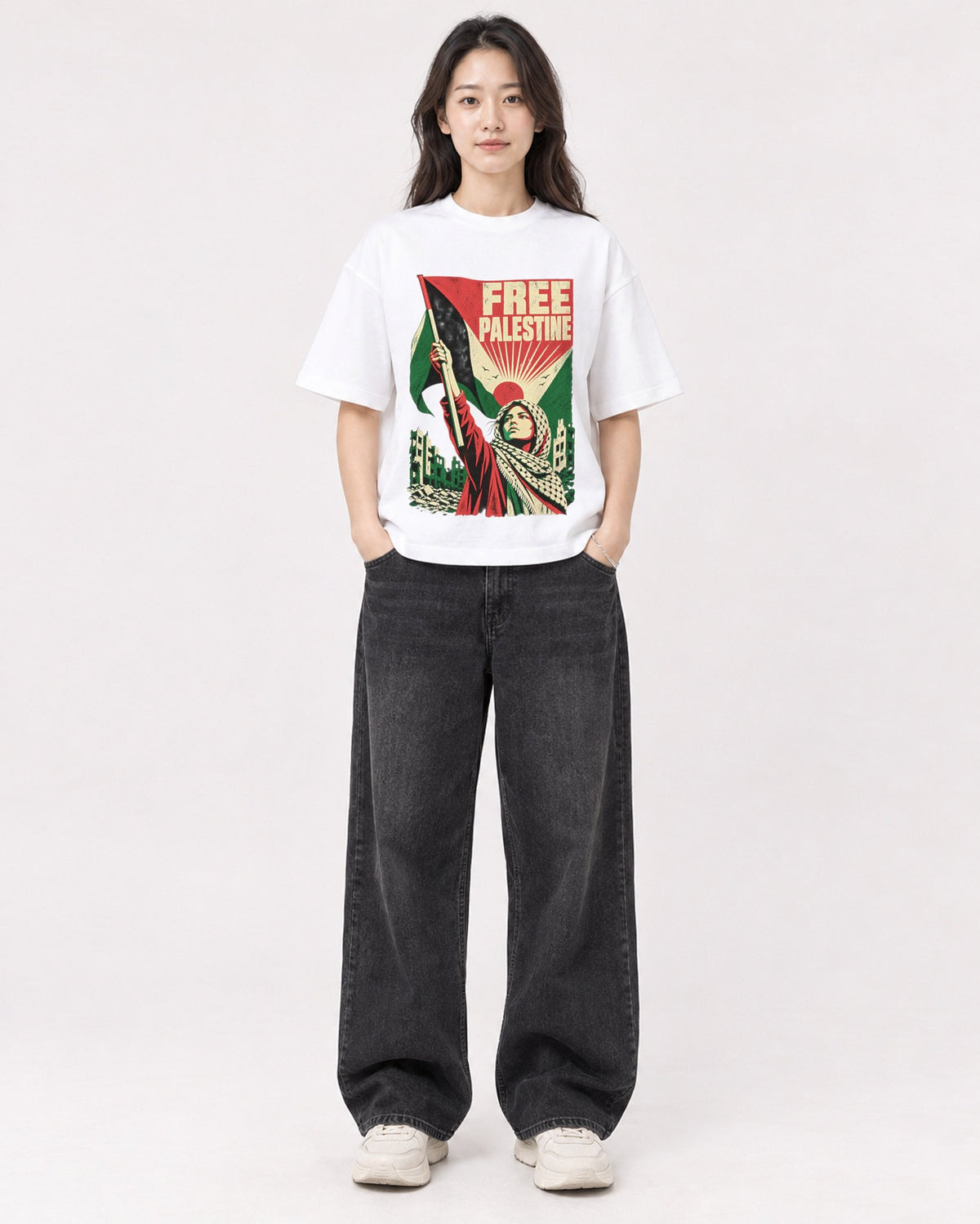 Mockup Boxy Heavyweight Tee White female full-body 03
