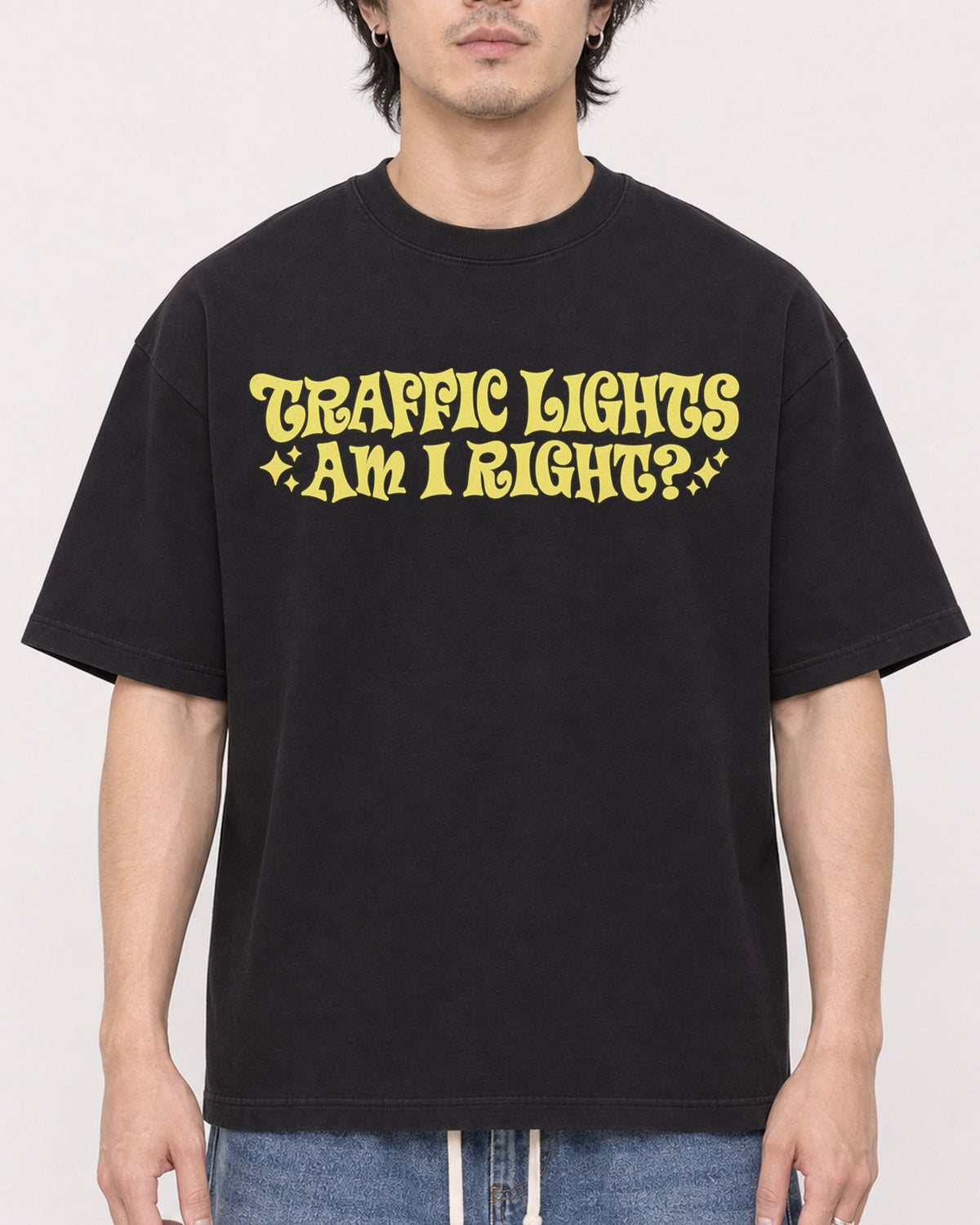 Mockup Boxy Heavyweight Tee Black male close-up 03