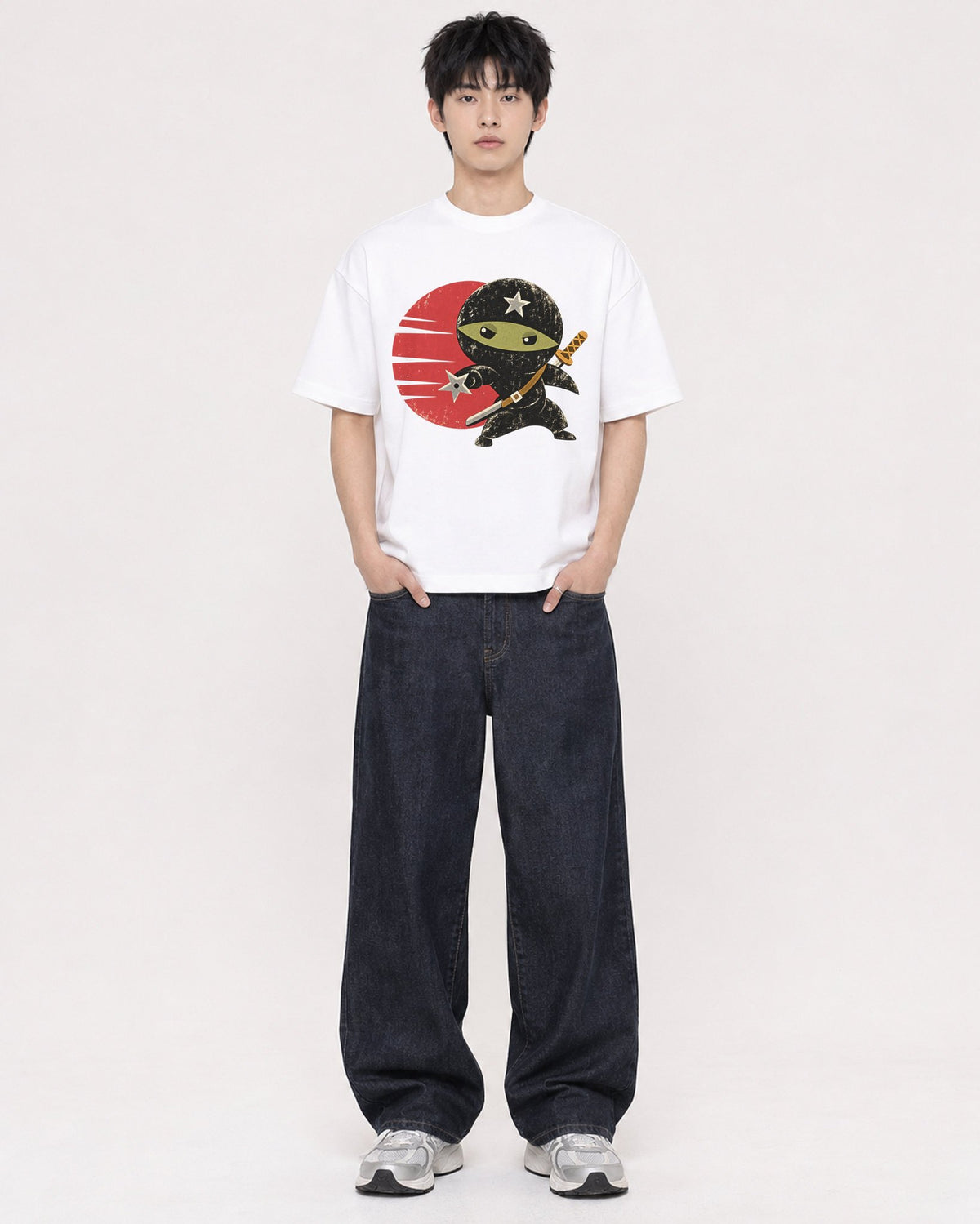 Mockup Boxy Heavyweight Tee White male full-body 01