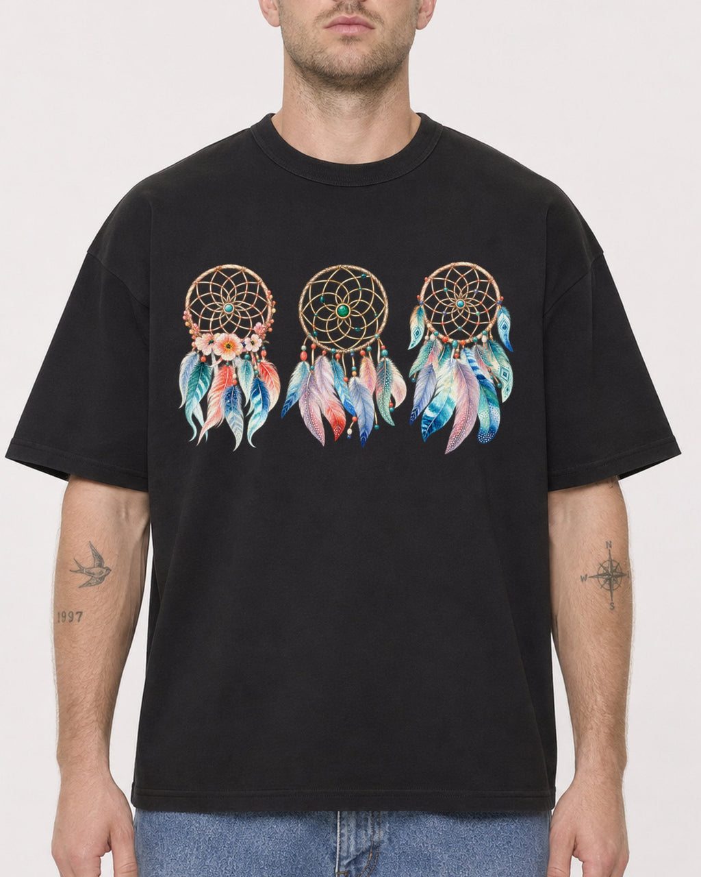 Mockup Boxy Heavyweight Tee Black male close-up 18