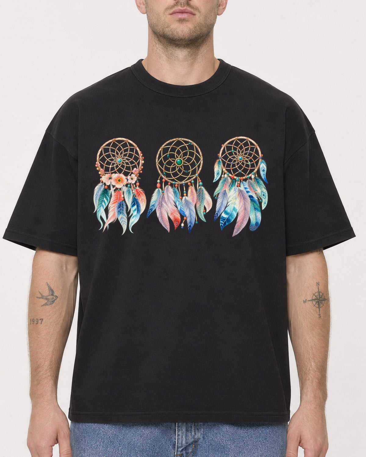 Mockup Boxy Heavyweight Tee Black male close-up 18