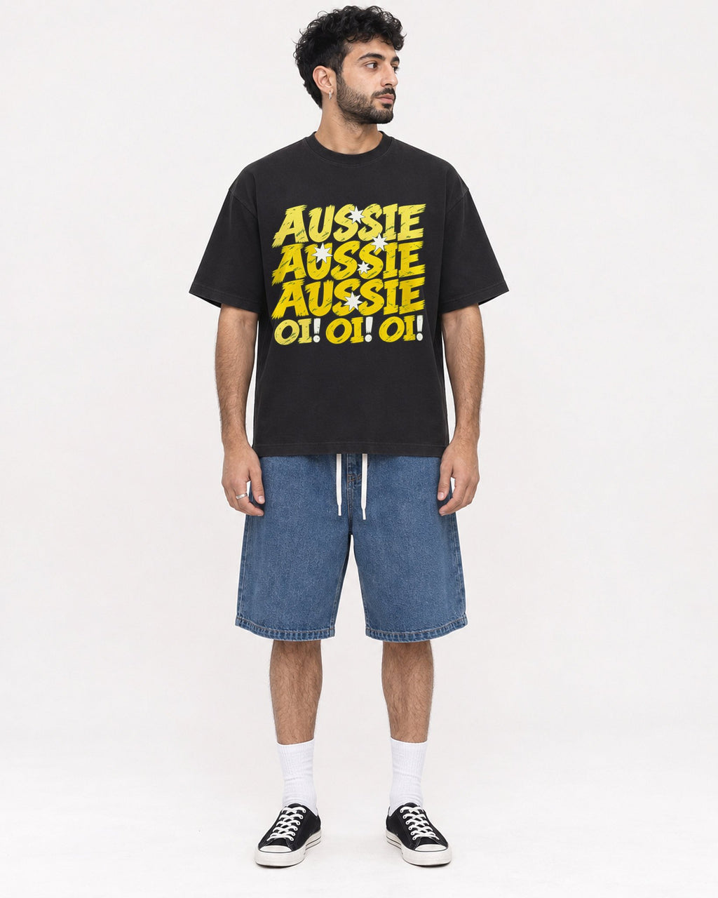 Mockup Boxy Heavyweight Tee Black male full-body 07