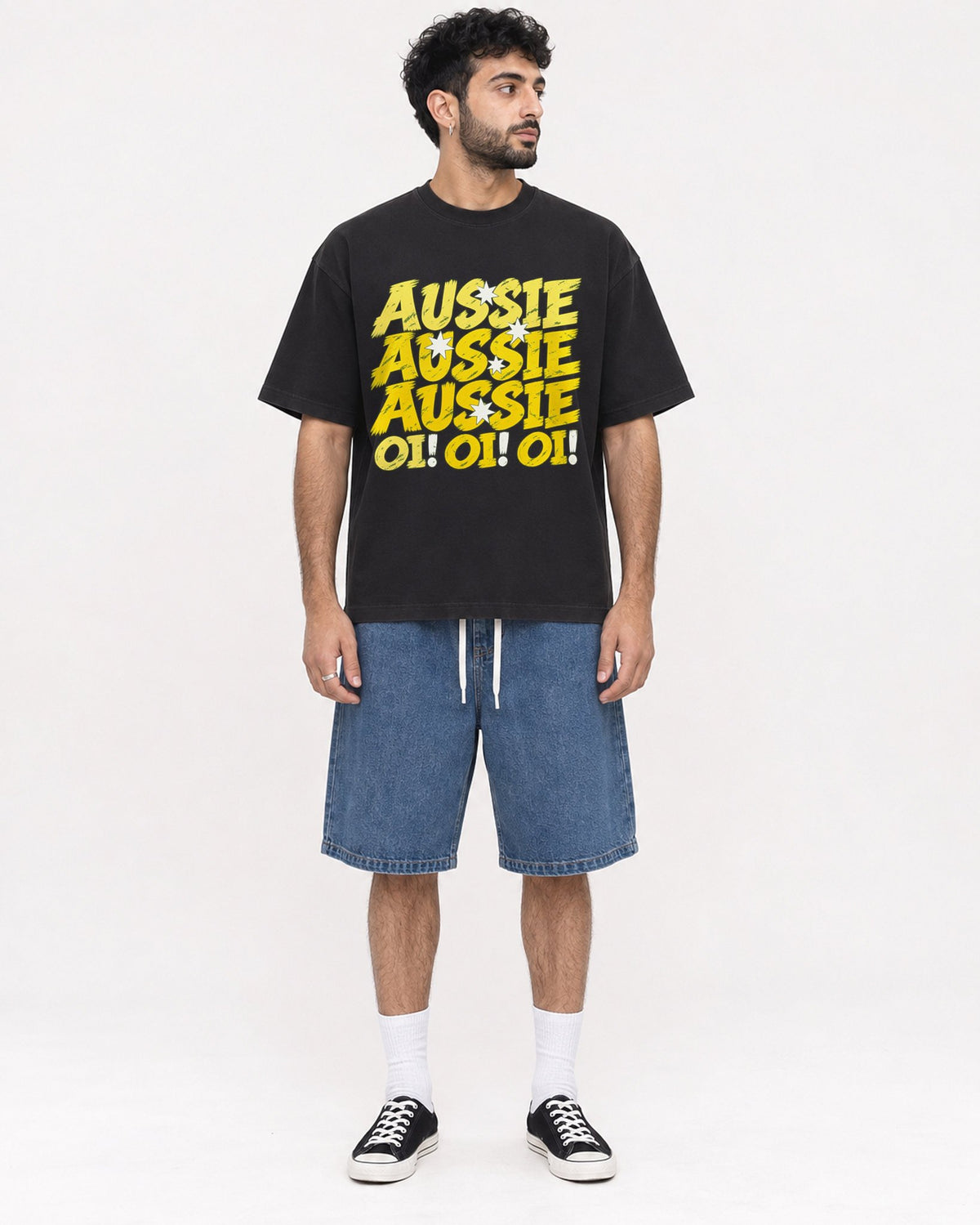 Mockup Boxy Heavyweight Tee Black male full-body 07