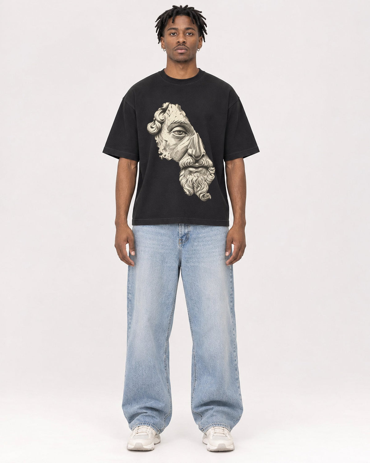 Mockup Boxy Heavyweight Tee Black male full-body 05