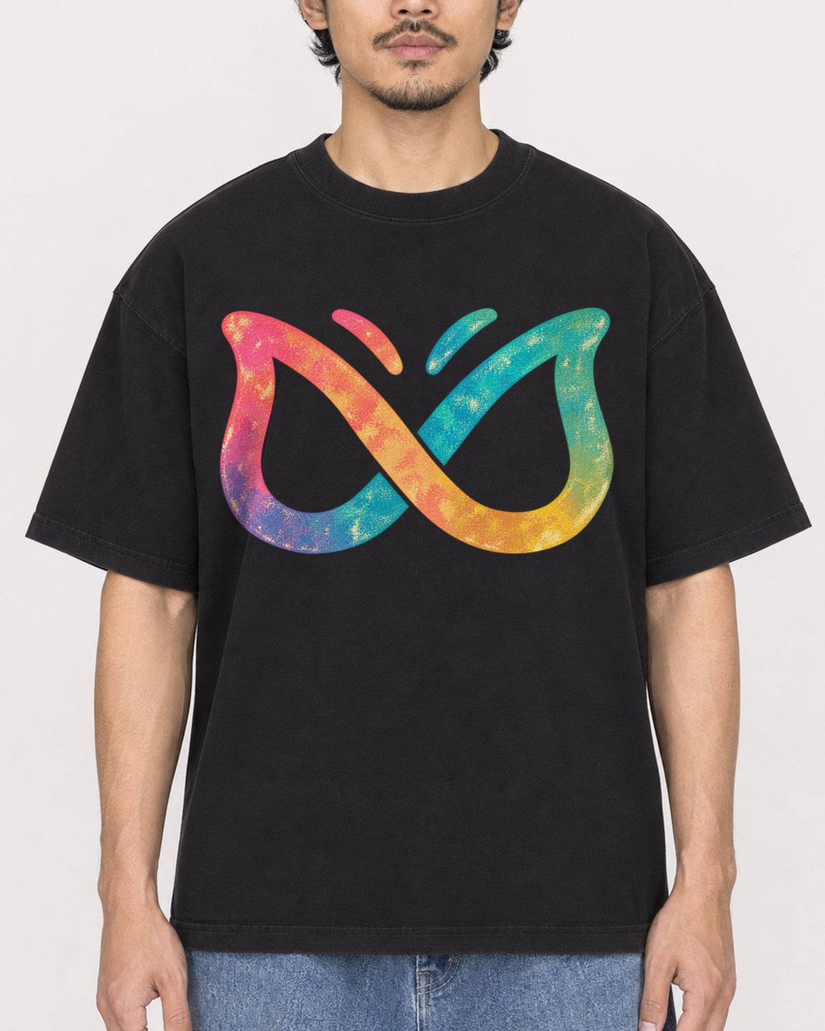 Mockup Boxy Heavyweight Tee Black male close-up 02