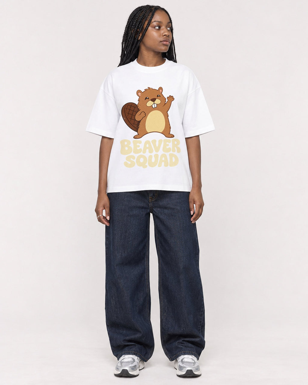 Mockup Boxy Heavyweight Tee White female full-body 04