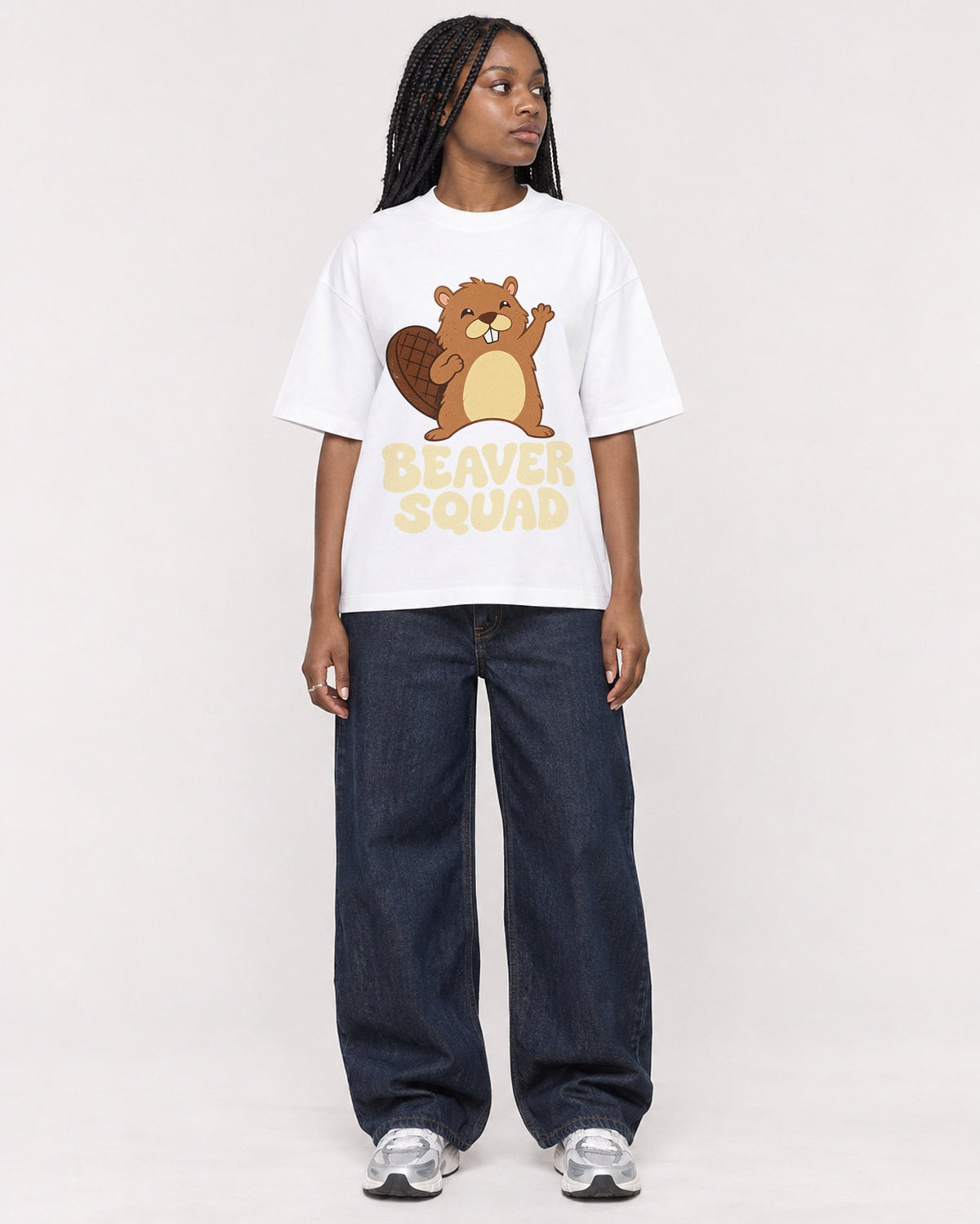 Mockup Boxy Heavyweight Tee White female full-body 04