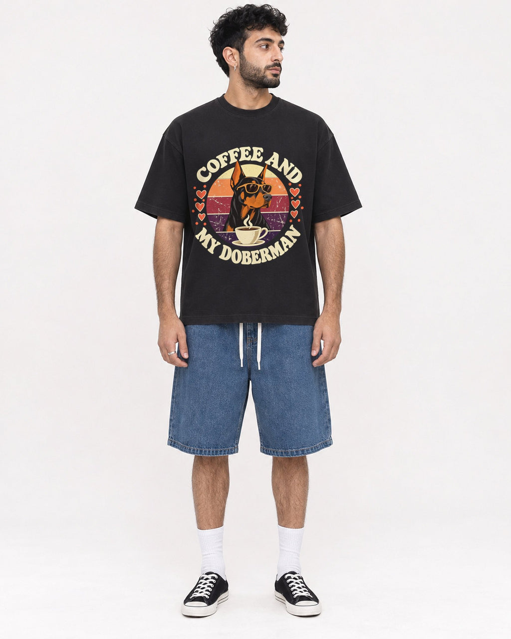 Mockup Boxy Heavyweight Tee Black male full-body 07