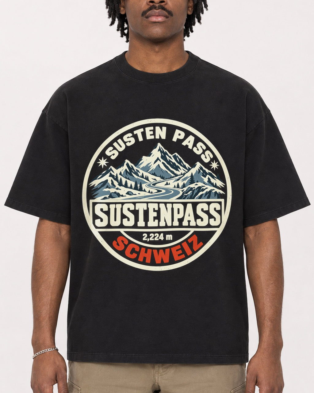 Mockup Boxy Heavyweight Tee Black male close-up 04