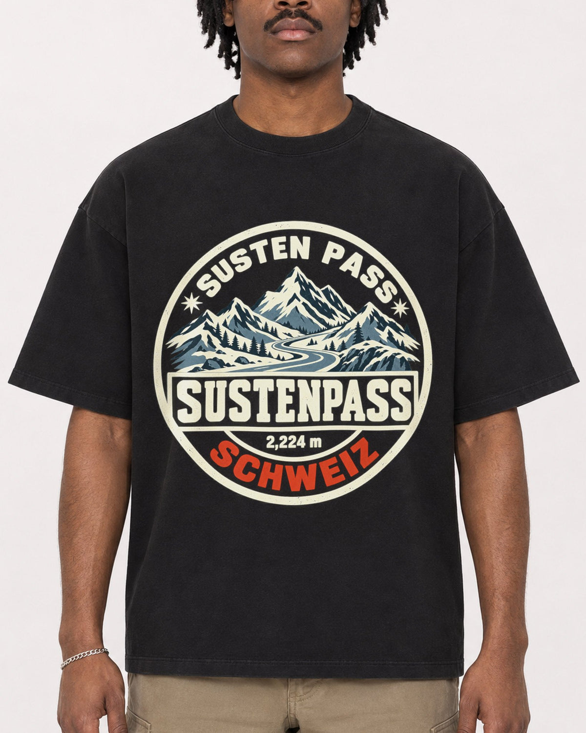 Mockup Boxy Heavyweight Tee Black male close-up 04
