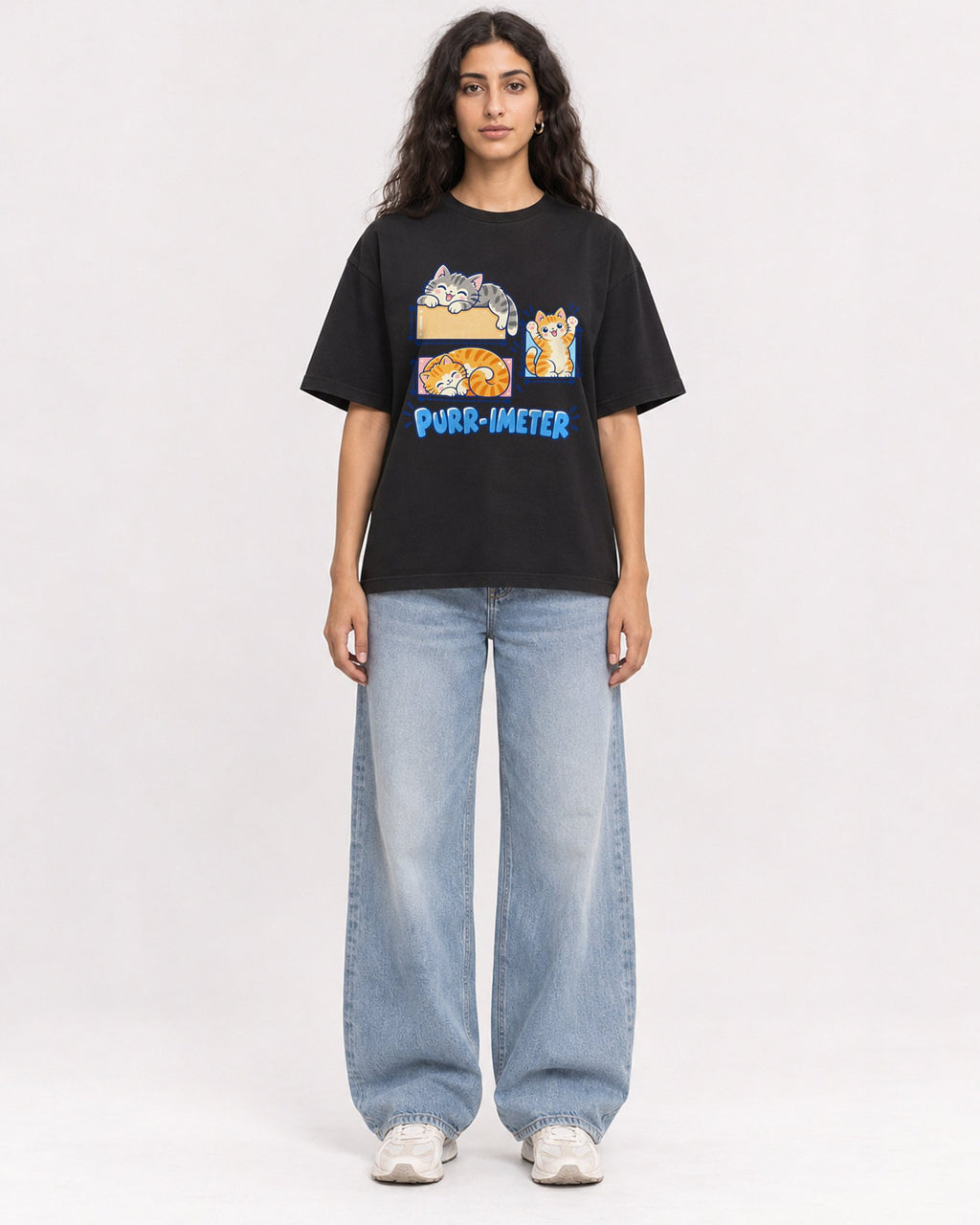 Mockup Boxy Heavyweight Tee Black female full-body 07