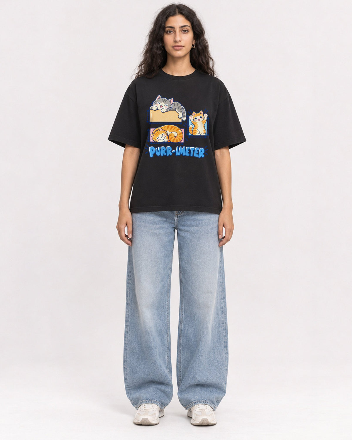 Mockup Boxy Heavyweight Tee Black female full-body 07