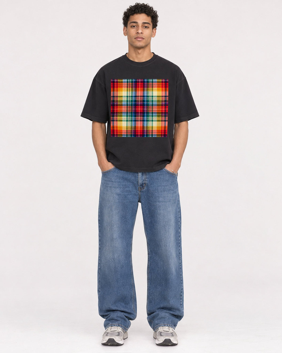 Mockup Boxy Heavyweight Tee Black male full-body 10