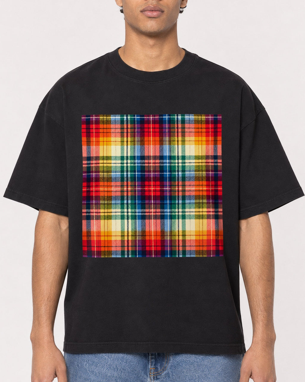 Mockup Boxy Heavyweight Tee Black male close-up 10