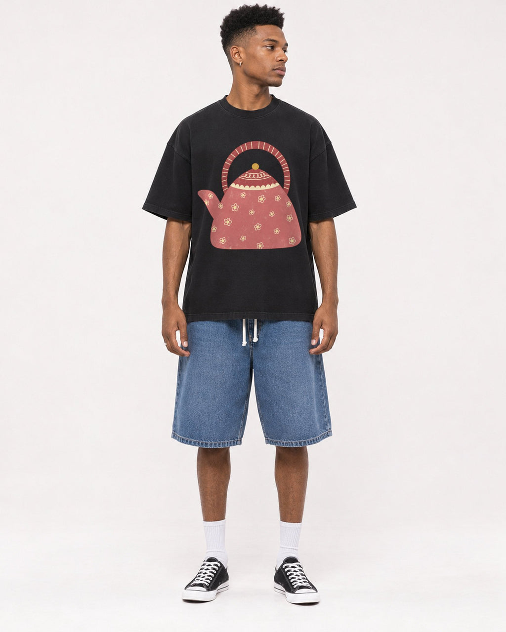 Mockup Boxy Heavyweight Tee Black male full-body 15