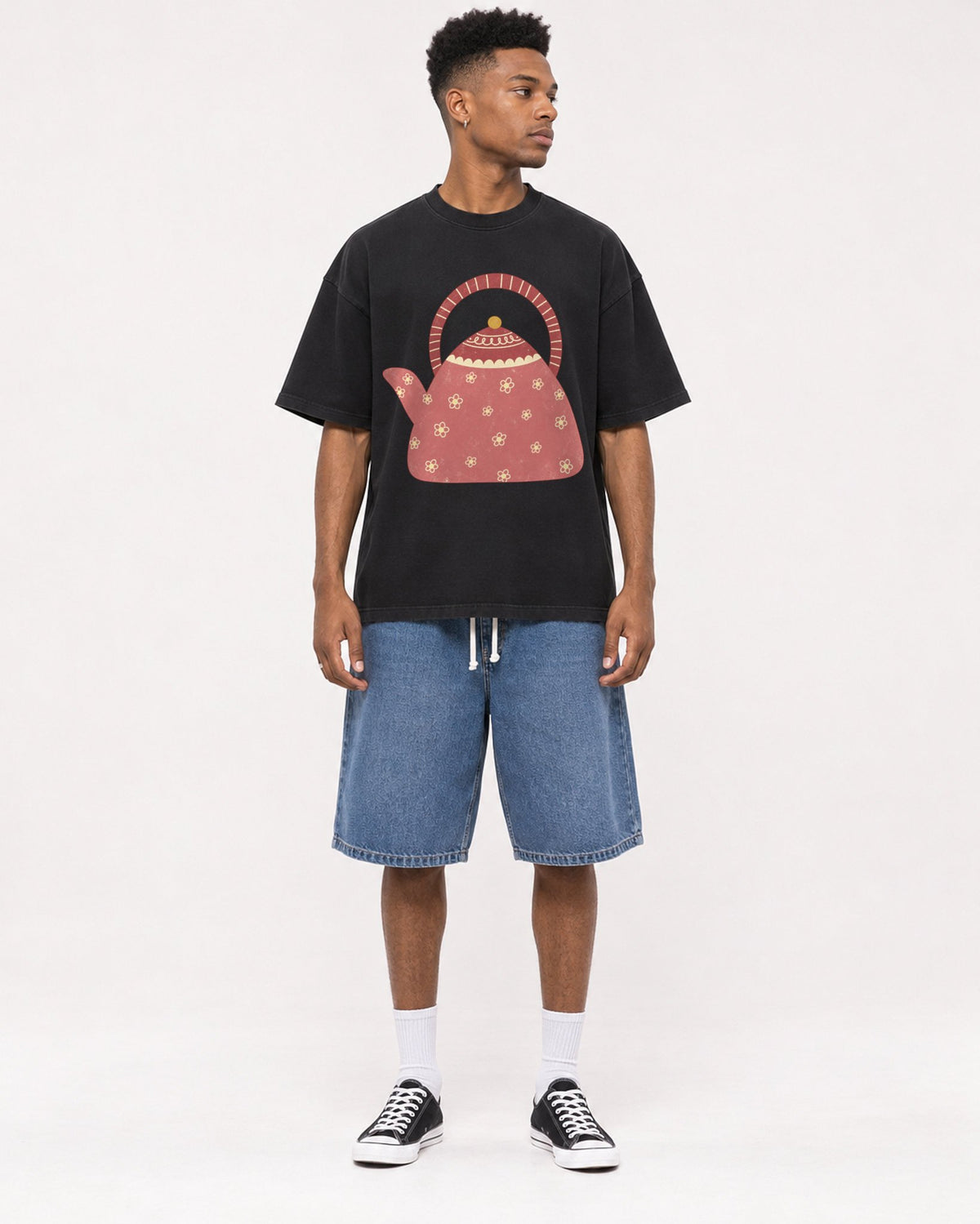 Mockup Boxy Heavyweight Tee Black male full-body 15