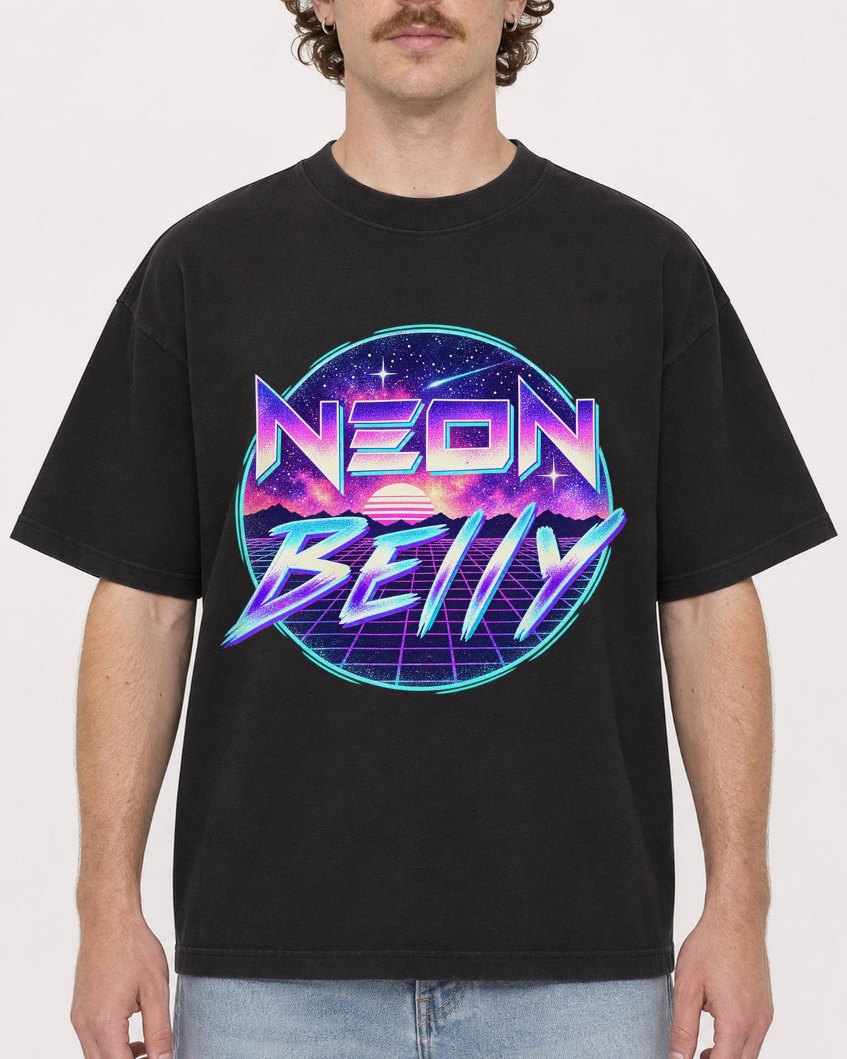 Mockup Boxy Heavyweight Tee Black male close-up 09