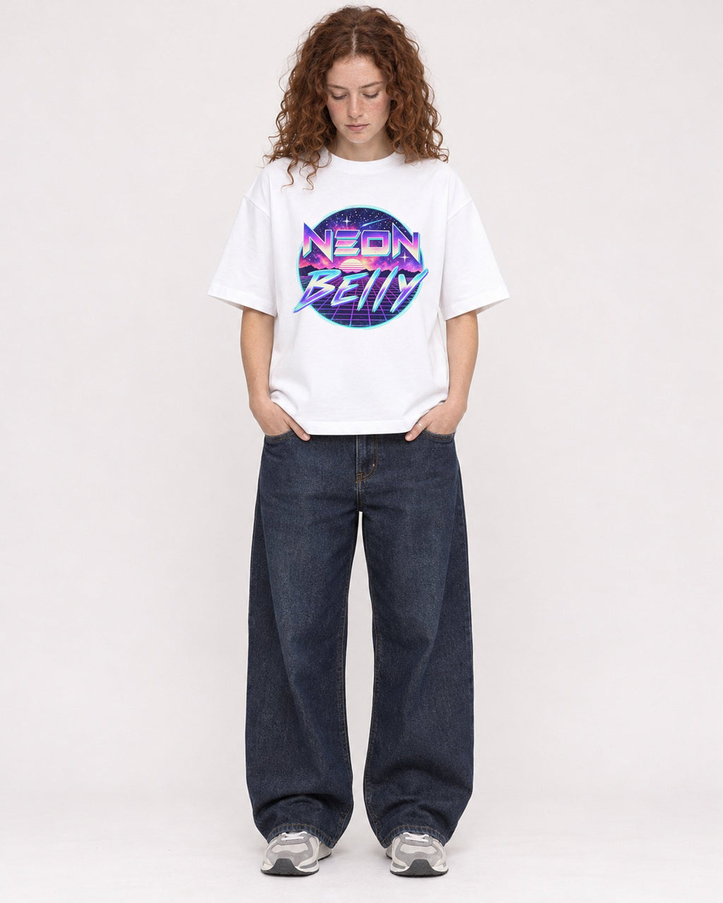 Mockup Boxy Heavyweight Tee White female full-body 09
