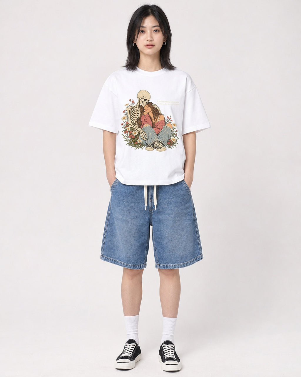 Mockup Boxy Heavyweight Tee White female full-body 31