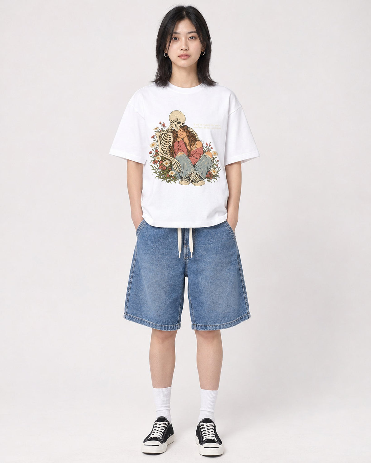 Mockup Boxy Heavyweight Tee White female full-body 31