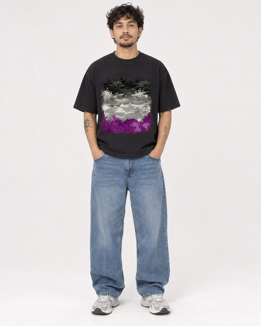 Mockup Boxy Heavyweight Tee Black male full-body 42