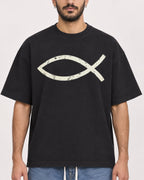 Mockup Boxy Heavyweight Tee Black male close-up 07